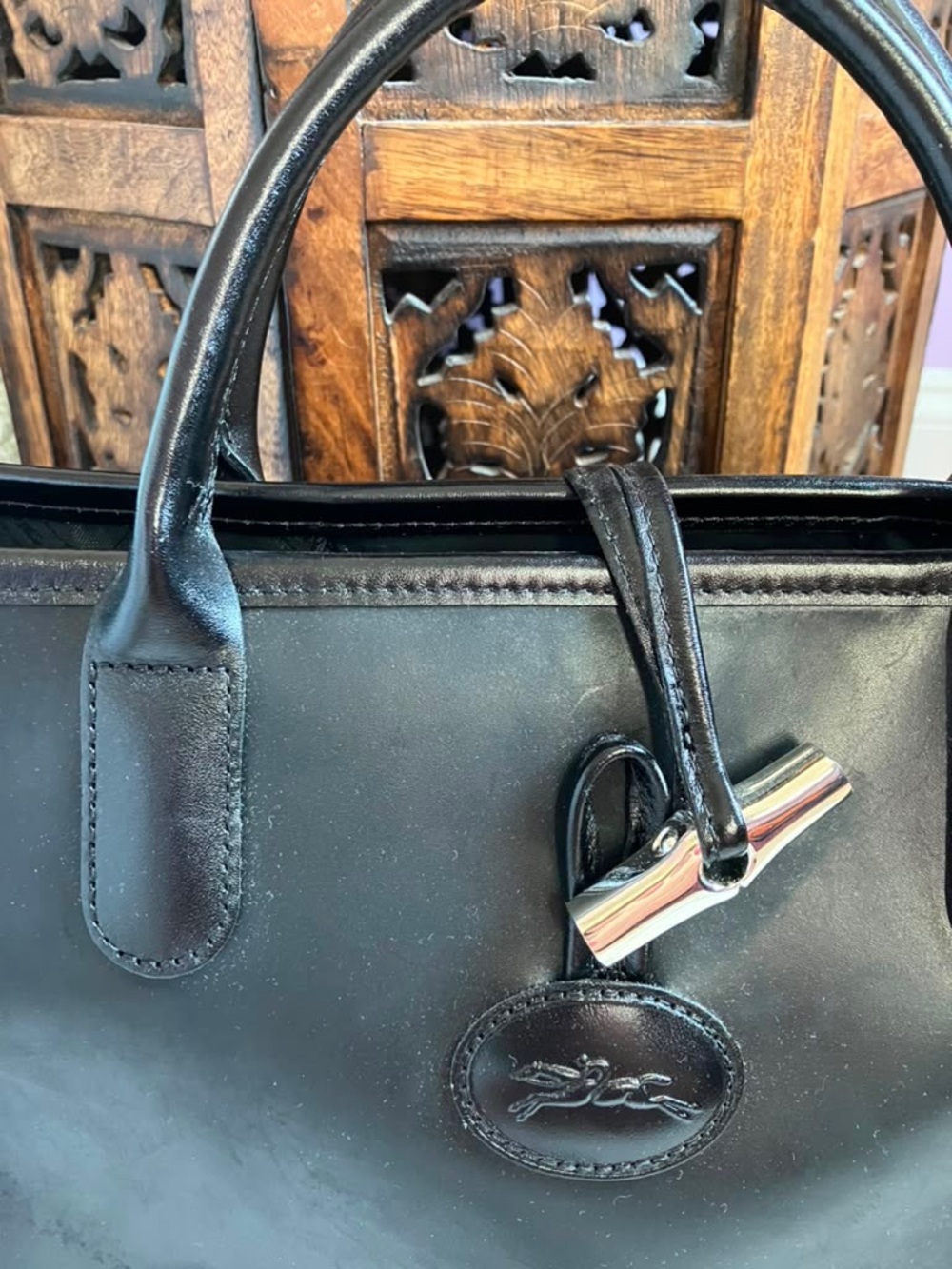 Longchamp Roseau Black Leather Tote Briefcase with Silver Accent - Picture 4 of 15